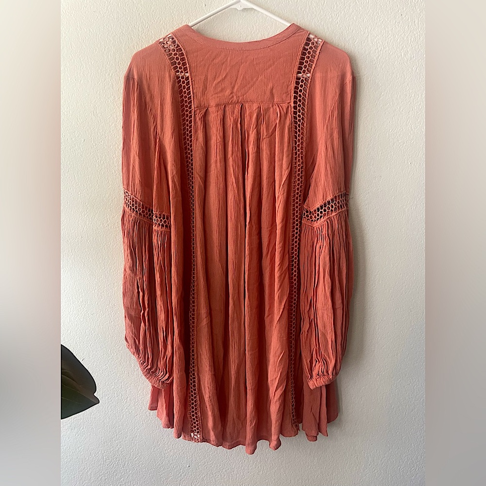 Free People Pink Boho Oversized V-Neck Long Sleeve Dress Women’s Size Small - Picture 4 of 7